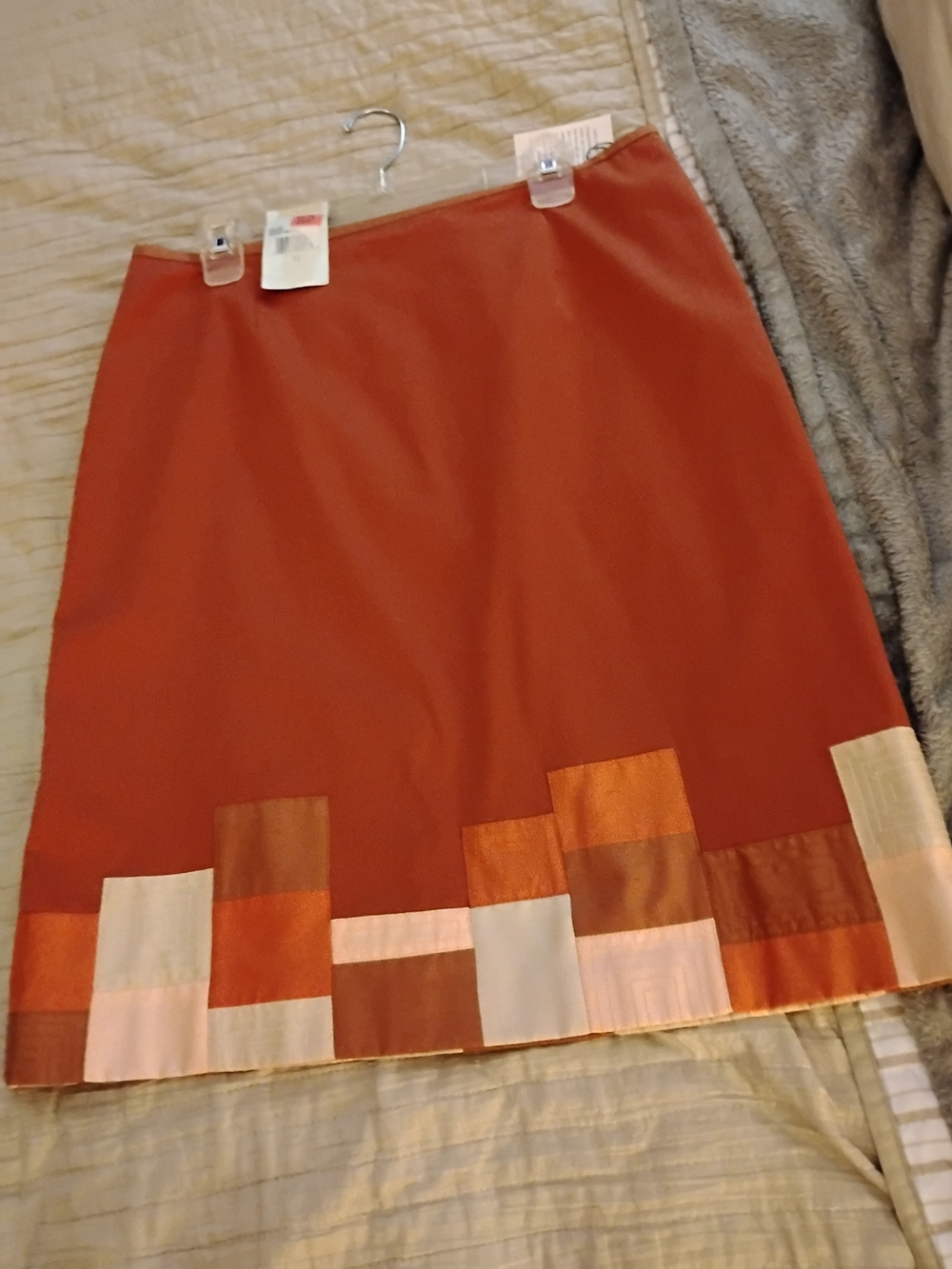Reba NWT (Reba McEntire) Bronze Desert Mirage Patchwork Silk Trim Pencil Skirt